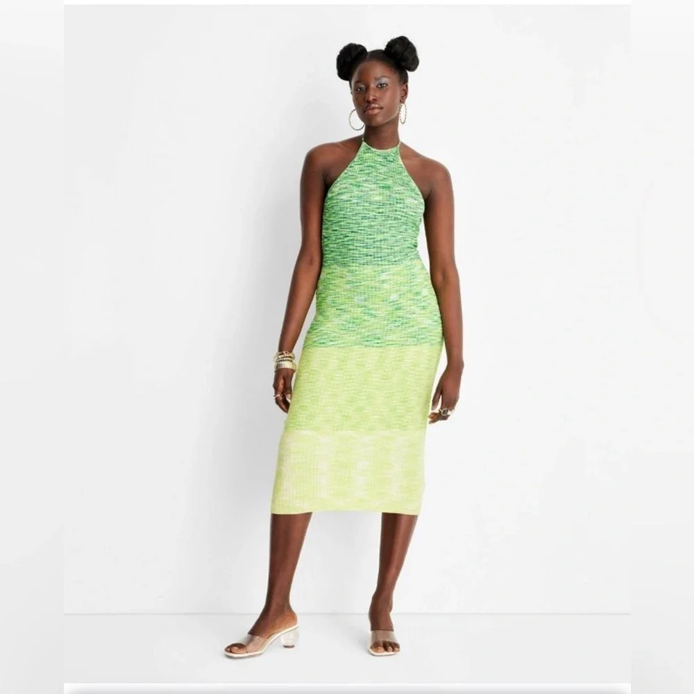 NWT Future Collective With Alani Noelle Ombre Halter Tie Neck Knit Sweater Dress - Picture 1 of 12